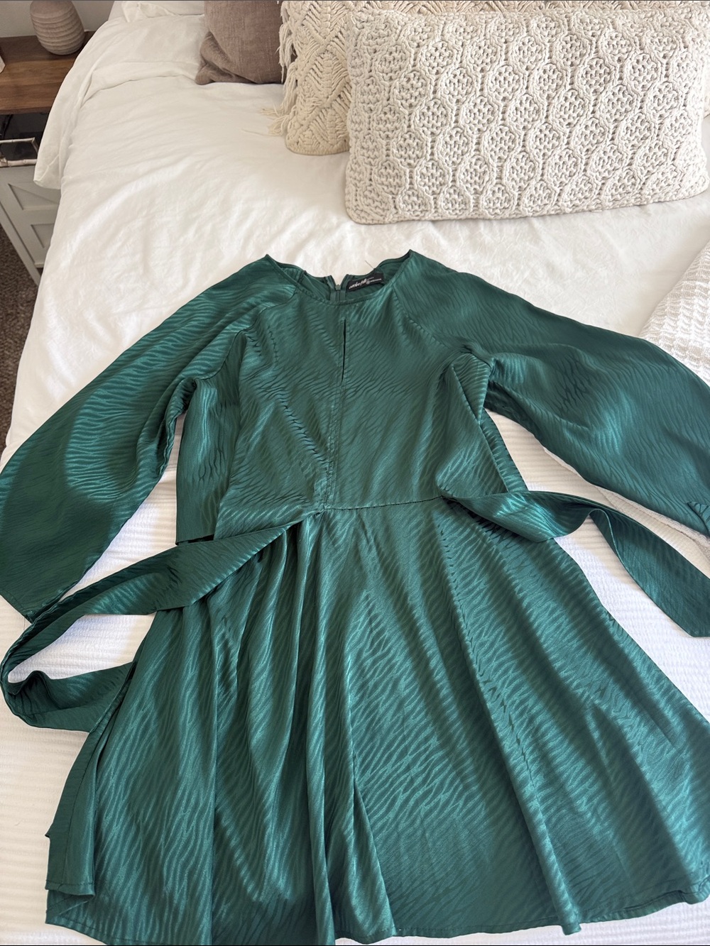Womens Emerald Green Long Sleeve Fit-and-Flare Dress